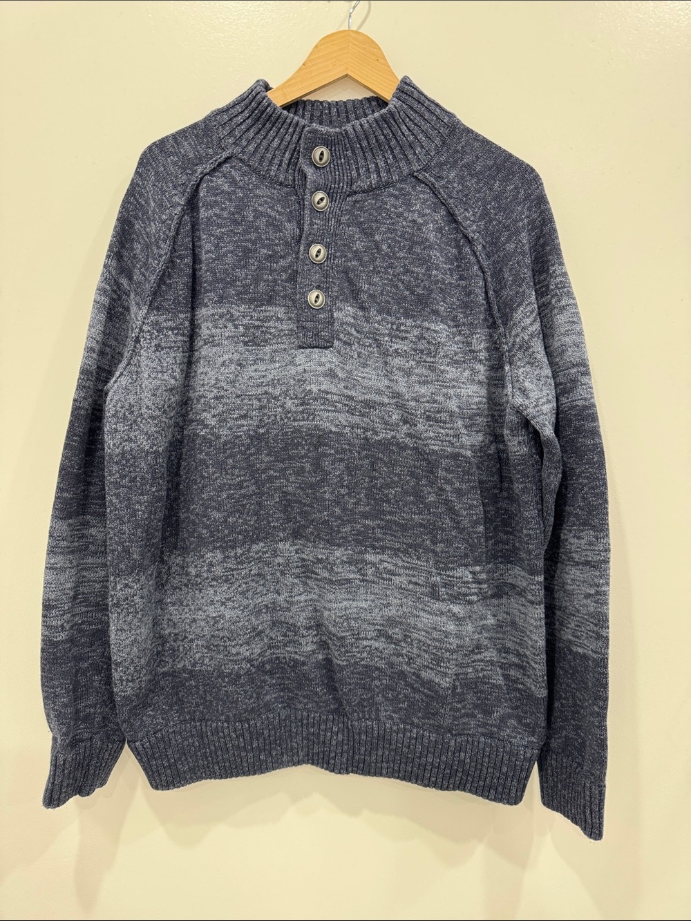Converse One Star Gray Henley Sweater Men's Size M 100% Cotton Mock Neck